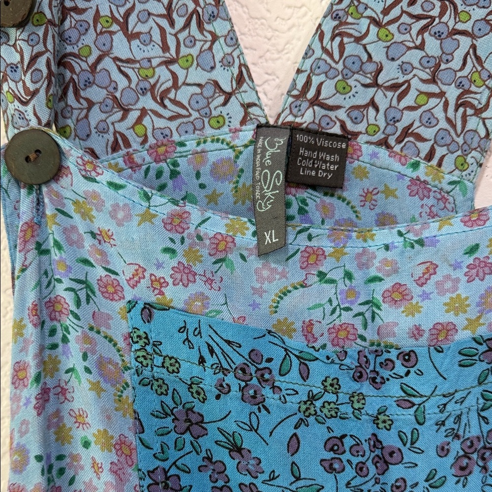 Blue Sky Patchwork Bohemian Overall Jumpsuit - image 3